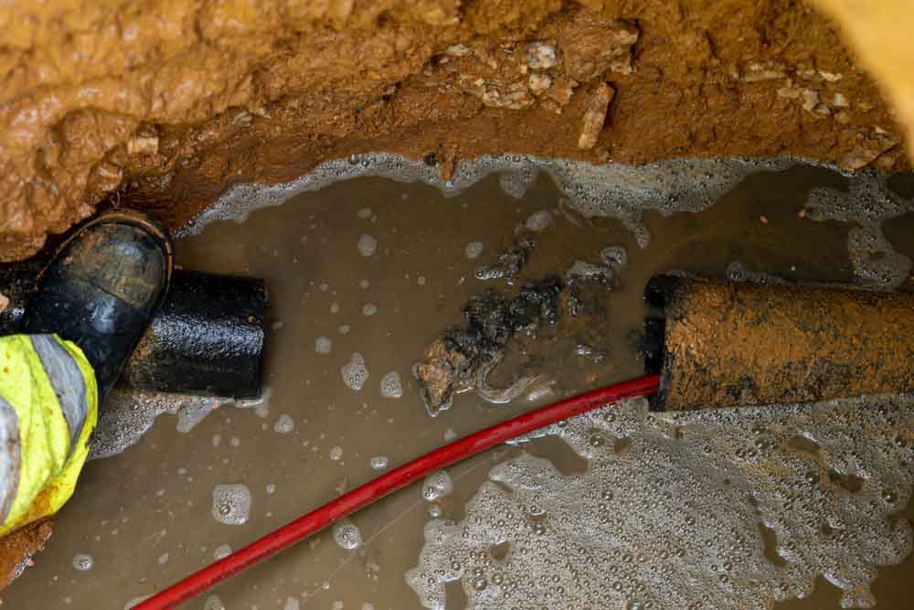 broken sewer line that is being cleaned with a hydro jet Phoenix, AZ