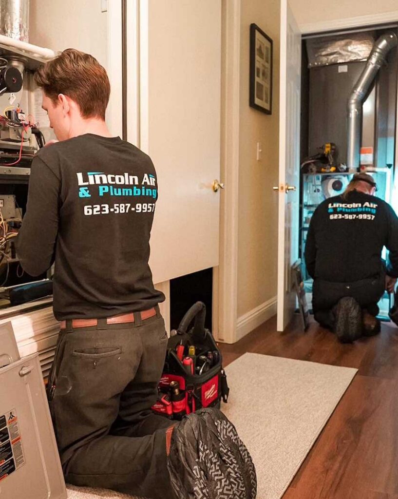 Technician inspection heating company furnace service